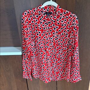 J. Crew Red and White Silk Print Button Down Shirt